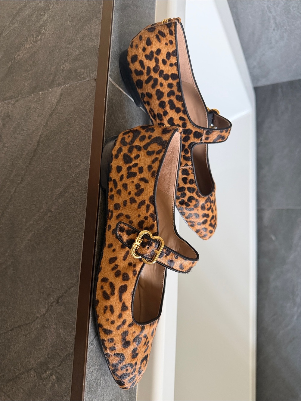 Sam Edelman Leopard Print Mary Jane Flats in Tan and Black - Picture 5 of 6